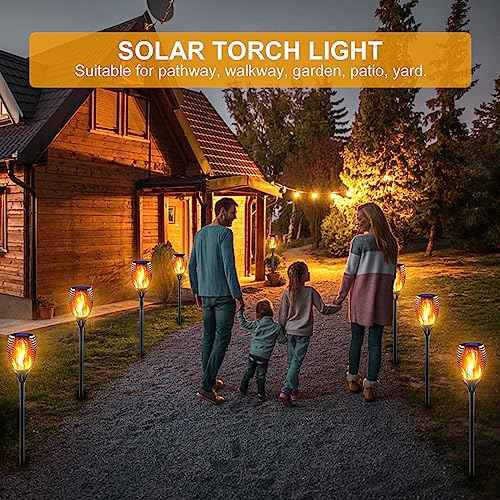 Large Solar Torch Light with Flickering Flame, Outdoor Decorative Solar Tiki Torches - Super Bright LED Landscape Lighting for Yard, Garden, Patio & Pathway Decor, Auto On/Off (6 Pack)