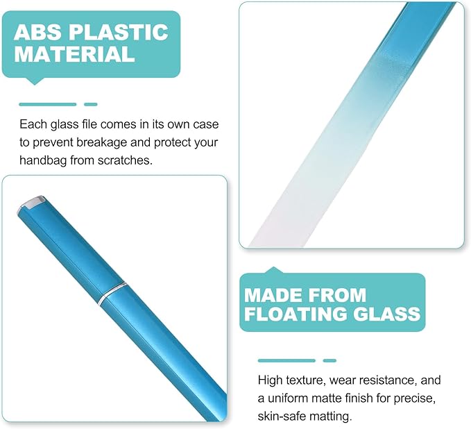 HARFINGTON Glass Nail File Kit 280 Grit Double Sided Professional Manicure Crystal Fingernail Files with Case for Natural Nail Art Shine Polishing Buffer, Blue
