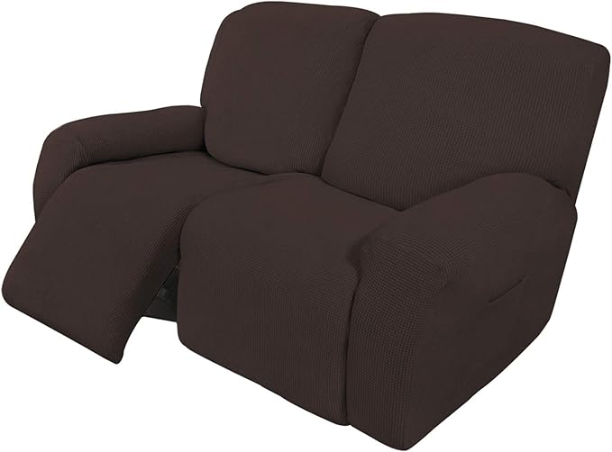 Easy-Going 6 Pieces Recliner Loveseat Stretch Sofa Slipcover Sofa Cover Furniture Protector RV Couch Soft with Elastic Bottom Kids, Spandex Jacquard Fabric Small Checks Chocolate