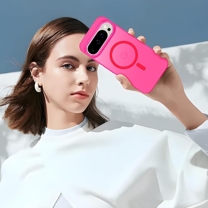 Magnetic for Google Pixel 9 Pro XL Case, [Military Grade Drop Protection] [Compatible with MagSafe] Shockproof Slim Translucent Matte Anti-Slip for Women Girls Men Case, Hot Pink