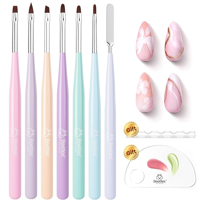 Beetles Nail Art Brushes Set, 7Pcs Nail Art Tools, Fingernail Art Design Pens, Wood Alloy Handle Nail Brush Set, Nail Brushes for Nail Art Salon DIY at Home Manicure Gifts for Women