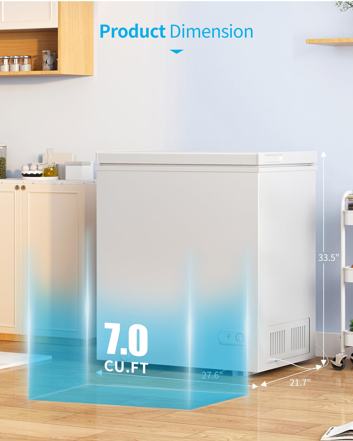 Muhub 7.0 Cubic Feet Chest Freezer, White Deep Freezer with Removable Baskets, Free Standing Top Open Door Compact Freezer with Adjustable Temperature (7.0 Cu.Ft)