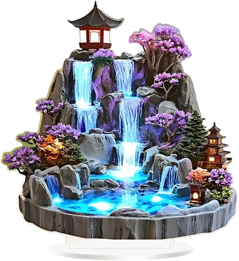 Surakey Rockery Water Waterfall Luck Feng Shui Creative Mountains Water Chinese Style Garden Landscape Office Desk Home Decoration Crafts Ornaments Acrylic Desktop Wealth Home Decor