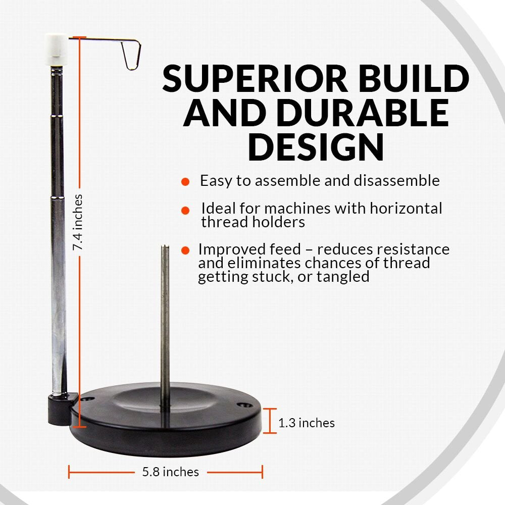 Embroidex Adjustable Single Thread Spool Holder – Stand alone Embroidery, Sewing or Quilting Thread Holder or Stand – Ensures Smoother Feed = Heavy Plastic Base