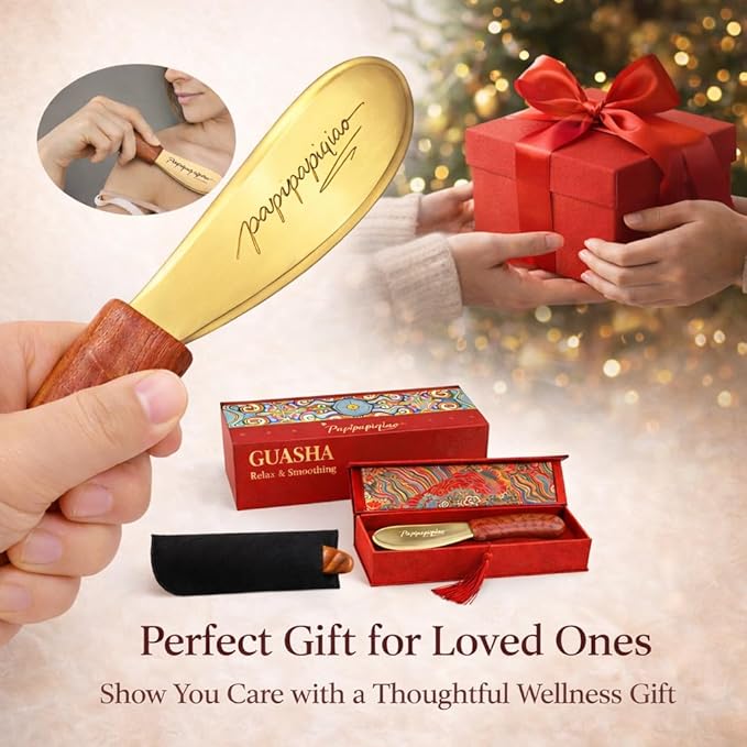 Copper Brass Gua Sha Muscle Scraper Tool with Wooden Handle Ã¢ÂÂ H62 Brass IASTM Soft Tissue Massage Tool for Fascia Release & Scar Tissue Relief Ã¢ÂÂ Deep Tissue Scraping Tool for Back & Body