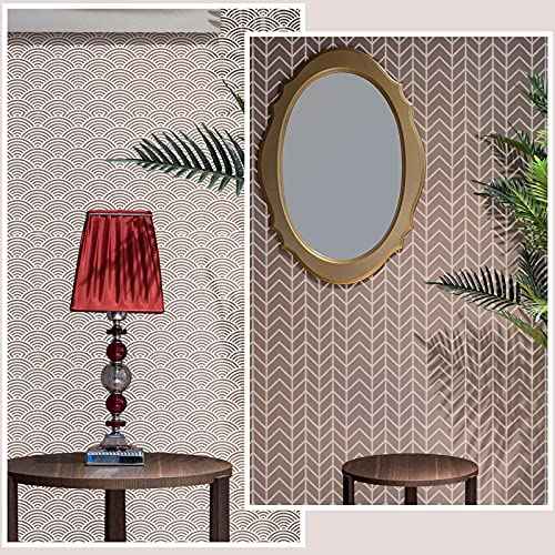 9 Pieces 12 x 12 Inch Geometric Wall Stencils Herringbone Geometric Wall Templates Painting Stencils Reusable Art Modern Tile Stencil for Painting on Walls Floor Canvas Wood Furniture