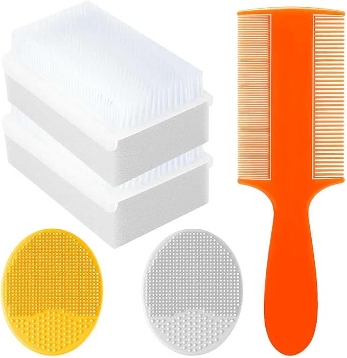 Cradle Cap Brush for Babies, Set of 5 Baby Bath Essentials with Bath Sponge Silicone Scrubber Long Handle Comb for Newborns Toddlers Boys Girls (Orange)
