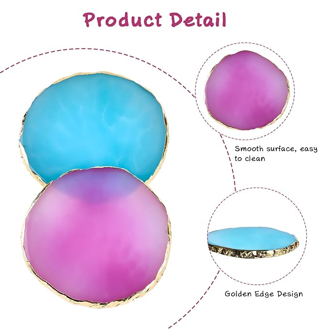 2 Pcs Resin Nail Art Palettes,Nail Polish Palette,Golden Edge Gel Nail Mixing Palette Nail Tray,Makeup Display Board,Nail Design Tools(Purple and Blue)