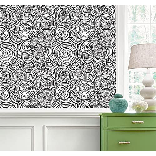 Black and White Peel and Stick Waterproof Wallpaper, Modern Renter Friendly Contact Paper for Cabinet and Drawer, Floral Removable Wall Decor for Bathroom, Kitchen and Bedroom, 17.5¡± x 118¡±