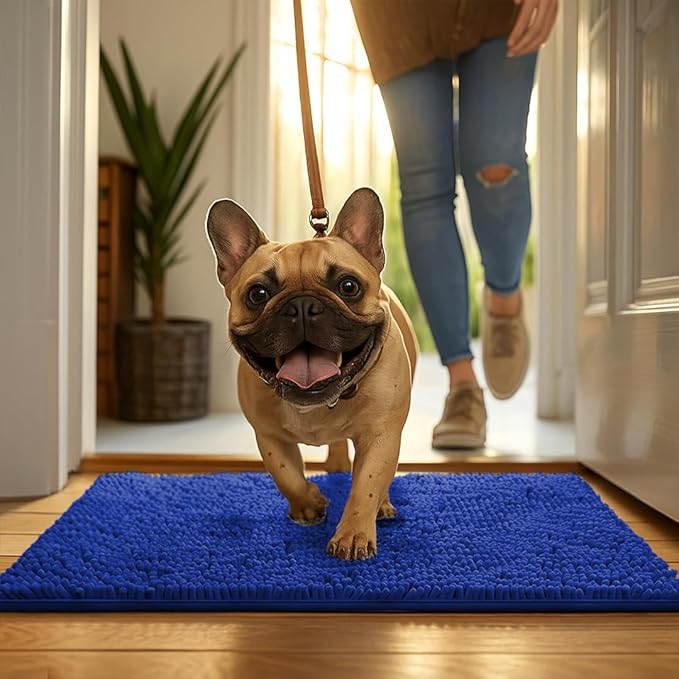MudGuard Mat™ Dog Door Mat for Muddy Paws, Super Absorbent Microfiber, Non-Slip Indoor Mat, Quick Dry Chenille Mud Mat for Dogs & Entryway, Washable, Navy Blue 16" x 24"