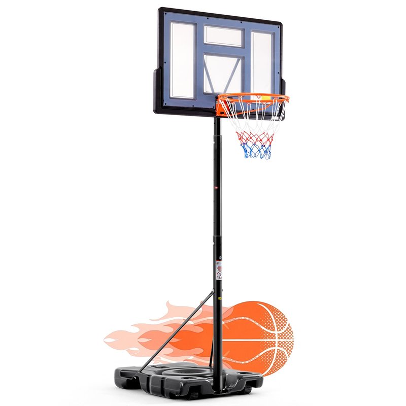 DUMOS 6.1-10FT Adjustable Height Portable Basketball Hoop Outdoor for Adult, 44 Inch Shatterproof Backboard w/Shock Absorbent Rim, Fillable Base, 2 Wheels for Swimming Pool/Indoor, Grey