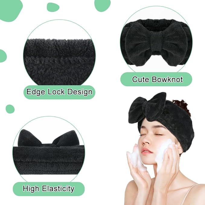 Shintop Spa Headband, Soft Carol Fleece Makeup Headband with Cute Bow Elastic Hairband for Washing Face Skincare Facial Mask ShowersÃ¯Â¼ÂBlackÃ¯Â¼Â
