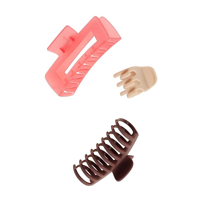 Goody SlideProof Rectangular Claw Clips - 3 Ct (1 Small + 2 Large), Warm Tones, Secure Grip Hair Styling Accessories for Women & Men, All Hair Types