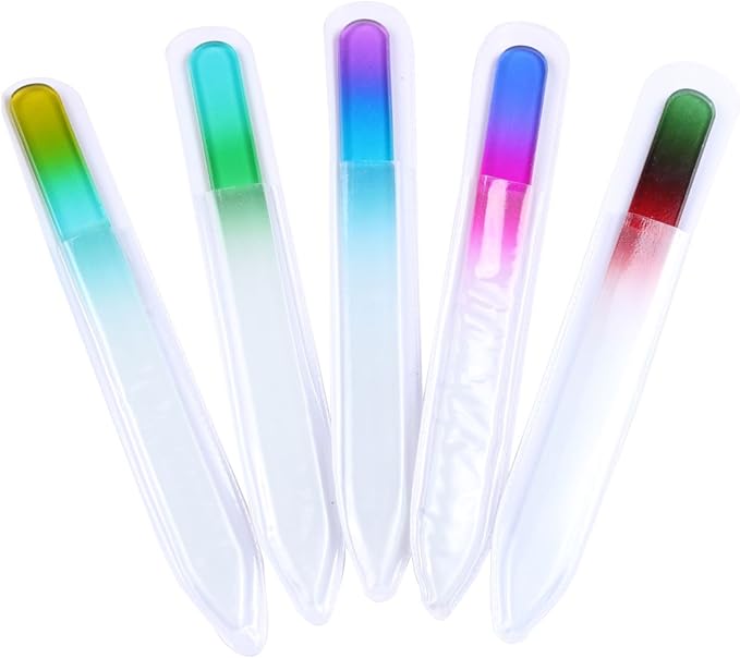 Finger Angel 5Pcs Double Sided Crystal Czech Glass Nail File Mix Colors Nail Buffer