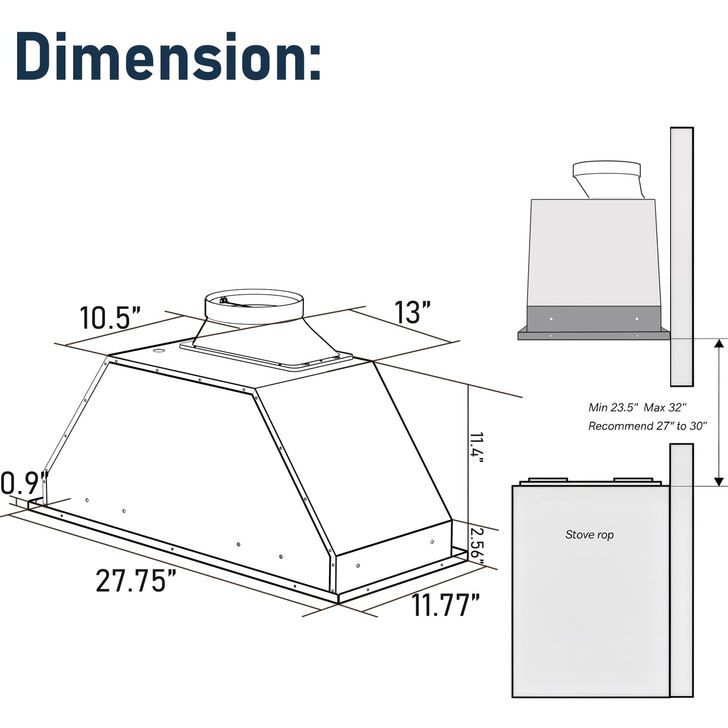 IKTCH 30 inch Built-in/Insert Range Hood 900 CFM, Ducted/Ductless Convertible Duct, Stainless Steel Kitchen Vent Hood with 4 Speed Gesture Sensing&Touch Control Panel(IKB01-30)