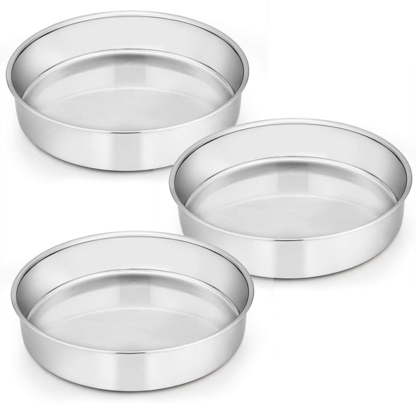 E-far 9½ Inch Cake Pan Set of 3, Stainless Steel Round Cake Baking Pans, Non-Toxic & Healthy, Mirror Finish & Dishwasher Safe