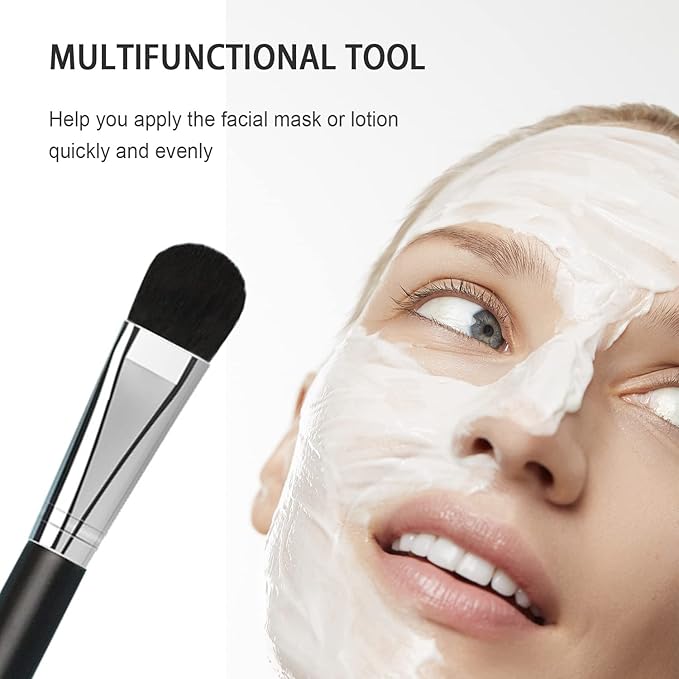 Facial Mask Application Brush, Black+Silver Soft Man-made Fiber Brush Head Cosmetic Tool for Body Lotion, Mud, Clay, Charcoal Mixed Mask