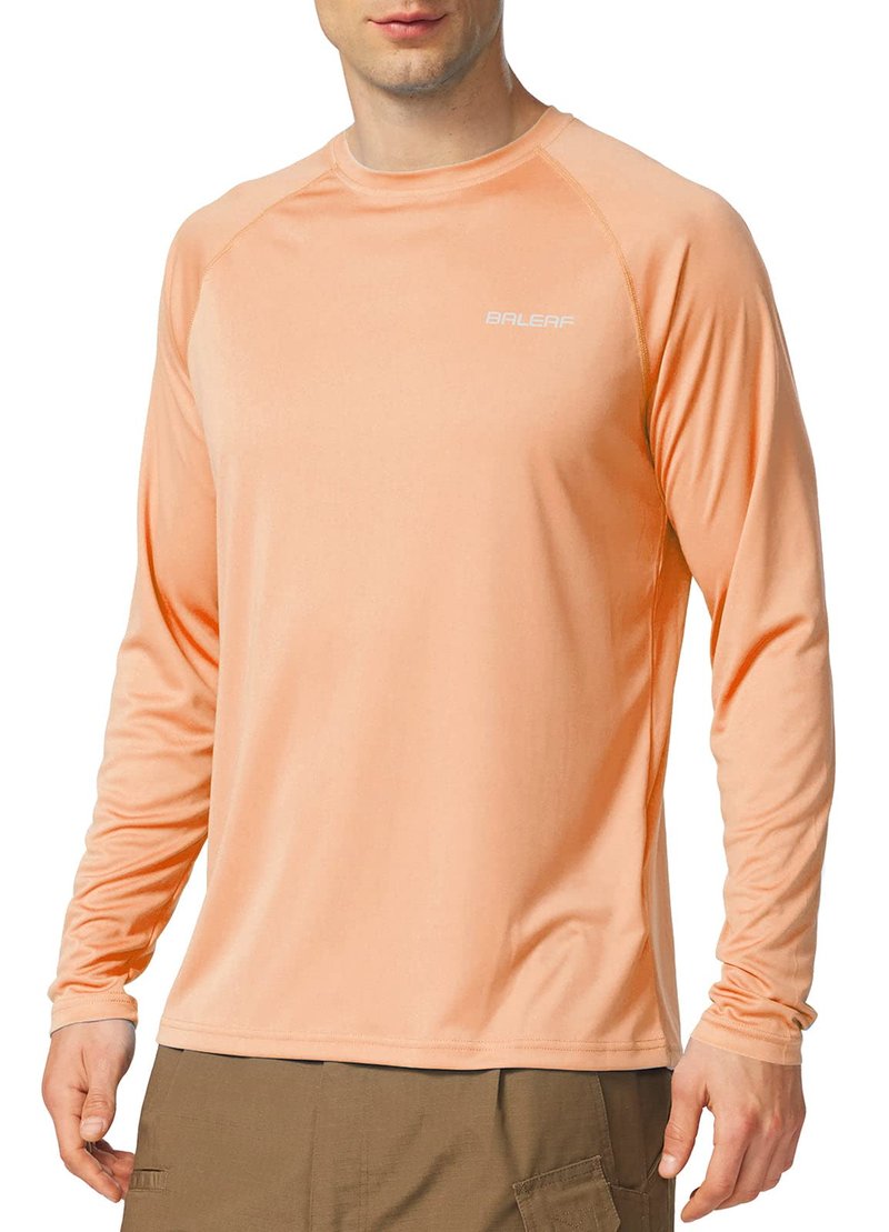 baleaf Mens UPF 50+ Sun Protection Shirts Long Sleeve Rash Guard, Quick Dry 4-Way Stretch for Fishing Swimming Surfing 01-Light Pink 2XL