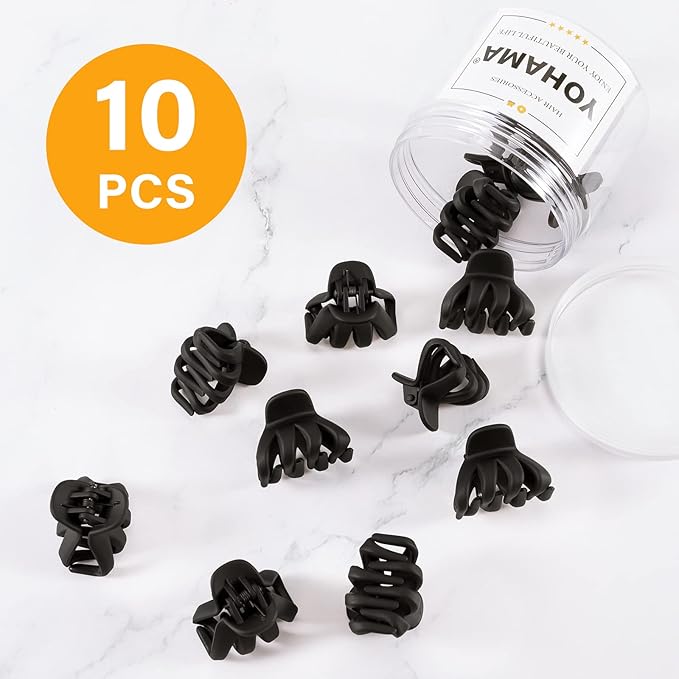 YOHAMA 10 pcs Black Hair Clips Medium Small 1.57 in Octopus Hair Clips 4cm Medium Jaw Clips Durable Strong Grip for Women Girls Thick Hair.