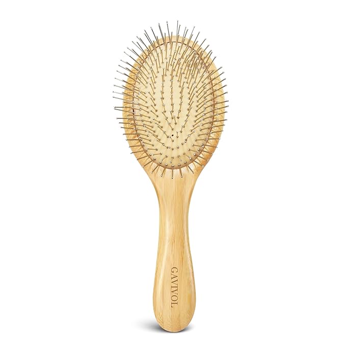 Natural Bamboo Hair Brush for Hair Growth Ergonomic Paddle Brush with Steel Bristles Detangling and Scalp Massaging Ideal for Women Men and Kids Suitable for All Hair Types