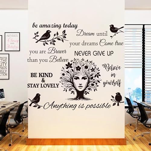 Inspirational Quote Wall Decals Vinyl Quotes Stickers Removable Positive Saying Wall Lettering Girl Tree Stickers Home Decor.