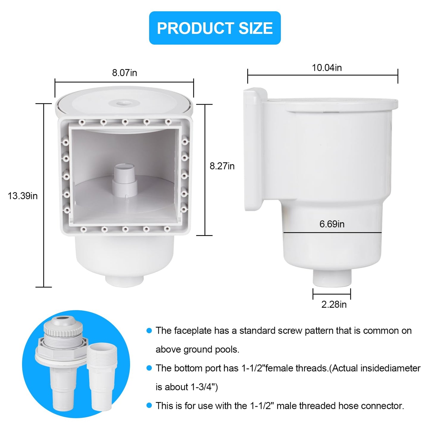 SNMUMU Universal Above Ground Pool Skimmer Kit, Heavy Duty Through Wall Pool Skimmers, Surface Skimmer for Pools for Filter Leaves, Hair, Bugs, and Impurities (Grey)