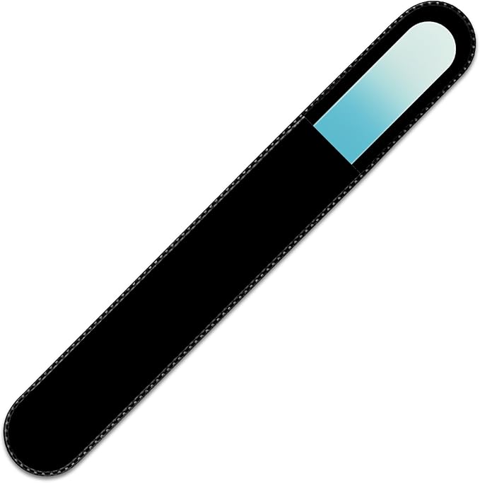 Mont Bleu Rainbow Crystal Nail File in Black Pouch - Large/Professional Size - Czech Tempered Glass - Handmade in Bohemia (Czech Republic)