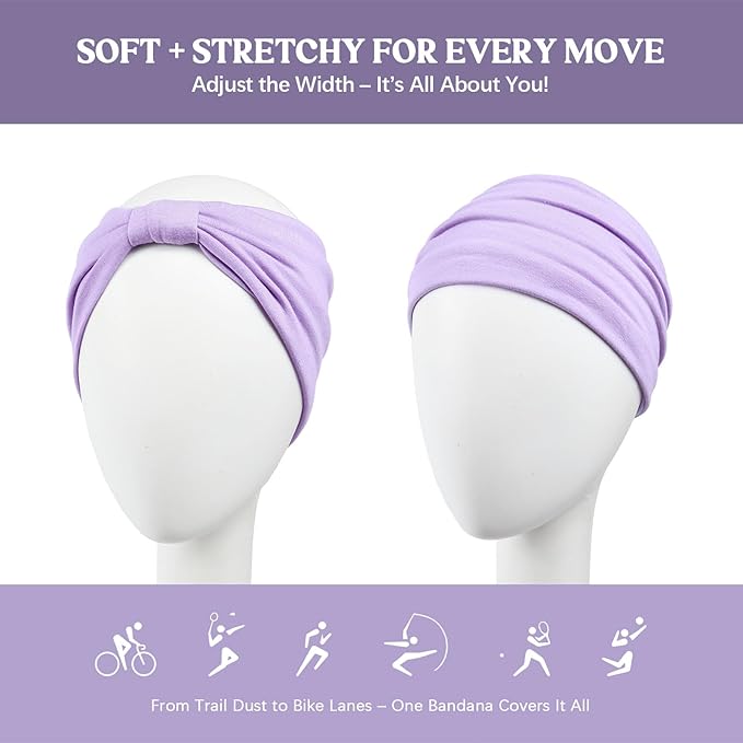 Awumbuk Wide Headbands for Women Knotted No Slip Head Bands Soft Turban Headband Hair Accessories Boho African Solid Color Head Wraps for Women Yoga Workout Pack of 6