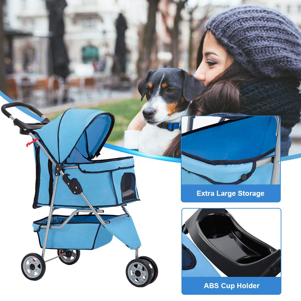 BestPet | 3-Wheel Pet Stroller | Dog and Cat Stroller | Breathable Mesh | Lightweight Travel Carrier | Waterproof & Foldable Design | Storage Basket | Black | for Daily Walks & Outdoor Use
