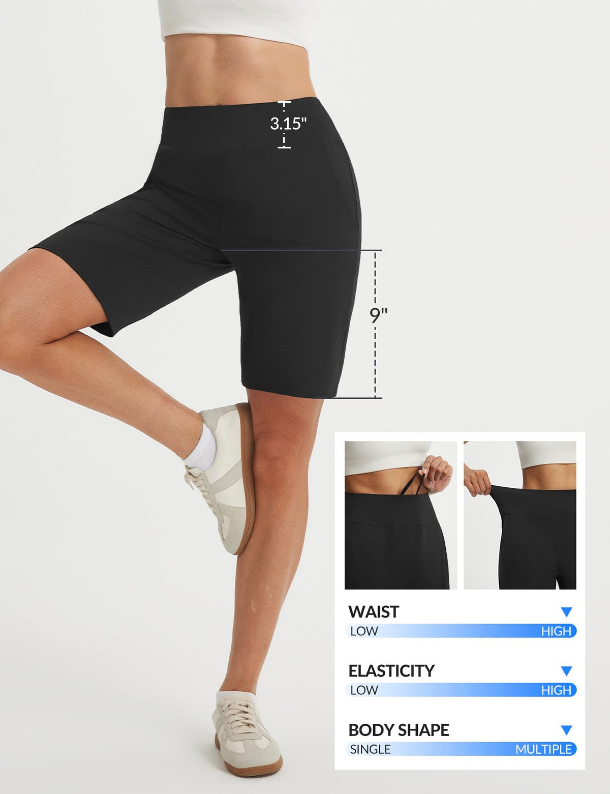 baleaf Women's Bermuda Shorts 9" Knee Length High Waisted Long Shorts with Zipper Pockets Golf Shorts for Women Walking Travel Athletic Running Hiking Workout Black L