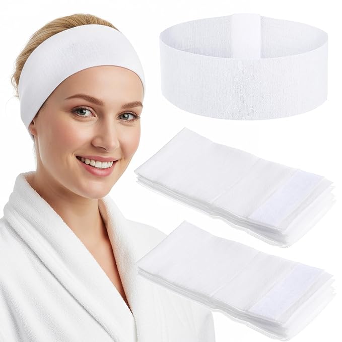 30 PCS Disposable Hairband for Women Disposable Headbands for Spa Non-woven Fabric Spa Headband Skincare Hair Bands for Makeup Travel Securing Hair During Facial with Adjustable Tape