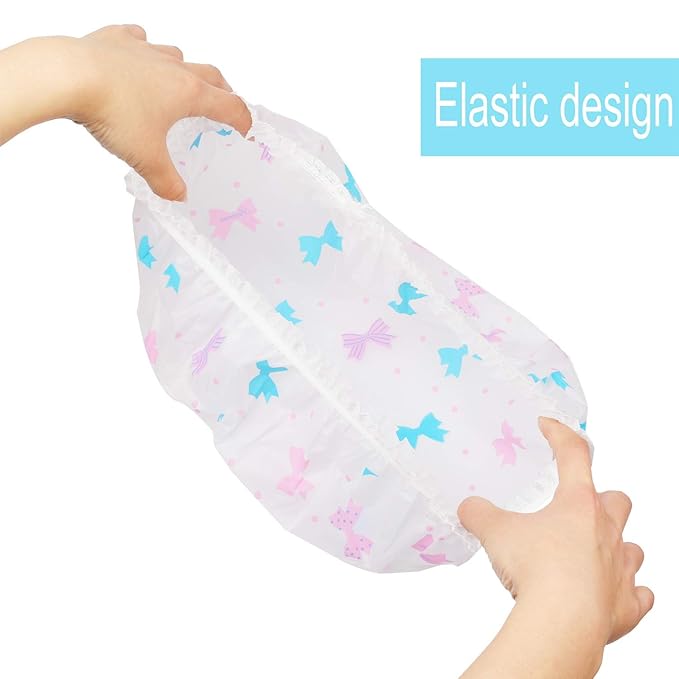 Shower Caps, 3 Pcs Waterproof Bath Caps Plastic Reusable Shower Caps Elastic Band Bath Hair Hat for Women Ladies Spa Salon