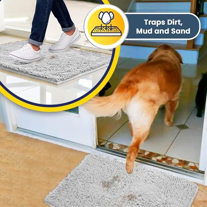 Muddy Mat® | Super Absorbent Door Mat Indoor, Microfiber Quick Dry Chenille Entryway Rug, Non-Slip Front Door Mat, Indoor Mats for Entryway, Machine Washable Pet Rug, White 48"x72"
