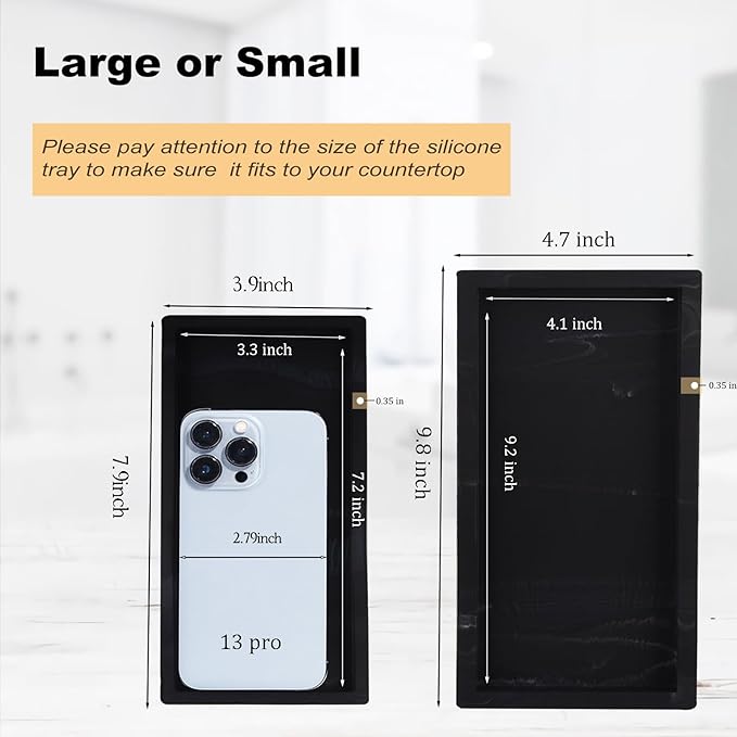 Bathroom Trays for Counter, Slicone Vanity Trays for Bathroom, Rectangle Sponge Holder for Kitchen Sink - Marble Black