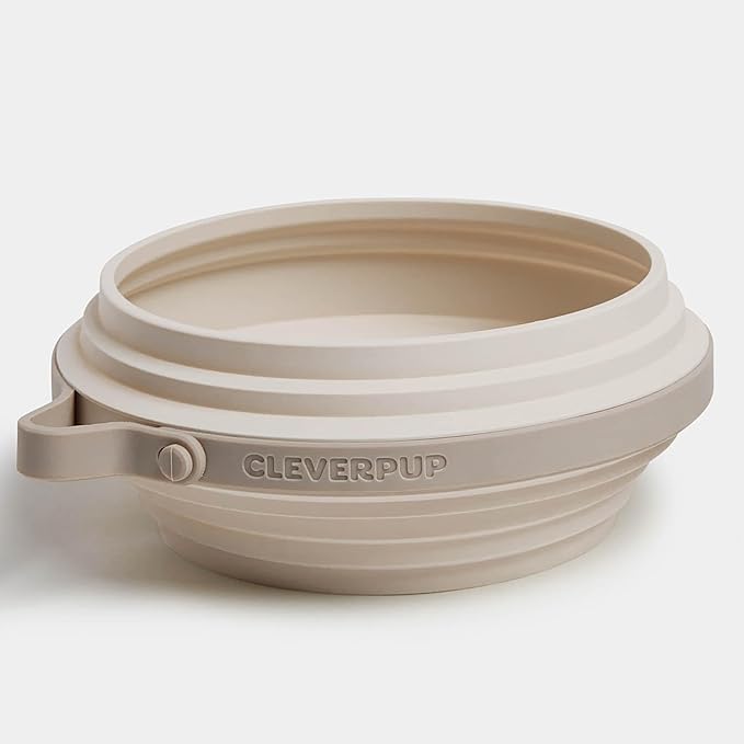 Cleverpup Nomad Large Collapsible Travel Dog Bowl - 4 Cup BPA-Free Silicone for Medium & Large Dogs, Portable, Food & Water, Dishwasher Safe - Sand