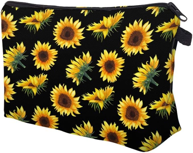 Deanfun Makeup Case Small, Cosmetic Zipper Bag Waterproof for Purse Mini, Women Cute Traveling Accessories Pouch for Ladies Thanksgiving Gifts(Sunflower D2-52355)