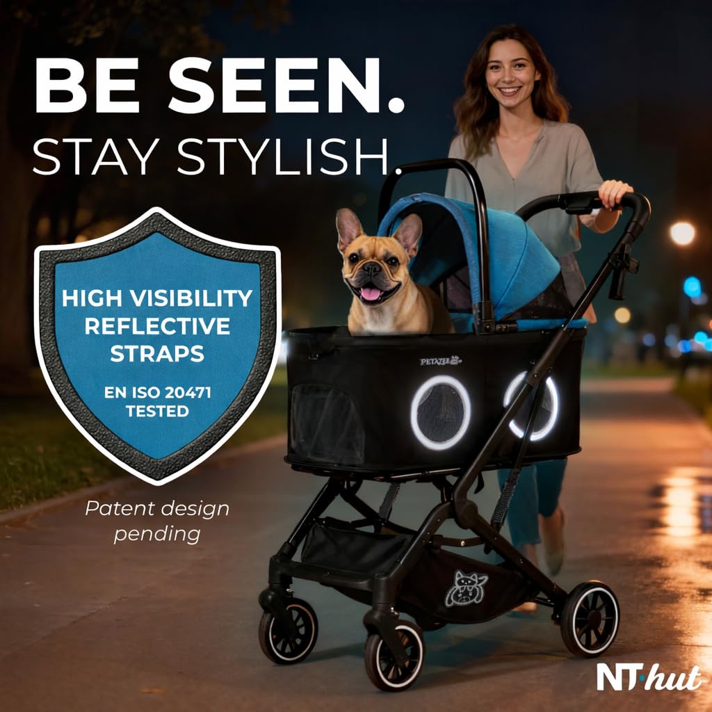 Pet Stroller for Small & Medium Dogs and Cats Up to 50 lbs, 3-in-1 Lightweight Dog Stroller with Detachable Carrier, 360° Mesh Windows, One-Click Fold, Storage Bag & Basket, Cup Holder, All-Terrain