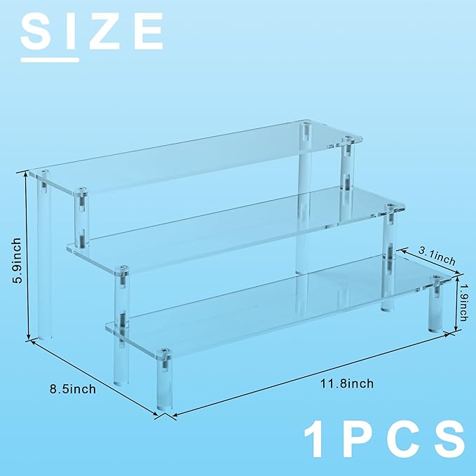 Acrylic Display Stand Risers, 3 Tier Perfume Stand Organizer, Clear Cupcake Stand Holder, Large Shelf Risers for Figures, Display Shelf for Collectibles, Dessert Shelves for Decoration and Organizer