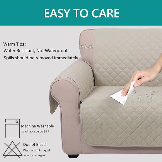 U-NICE HOME Large Sofa Cover Reversible Couch Cover for Dogs with Elastic Straps Water Resistant Furniture Protector for Pets Couch Cover for 4 Cushion Couch (Oversized Sofa, Beige/Beige)