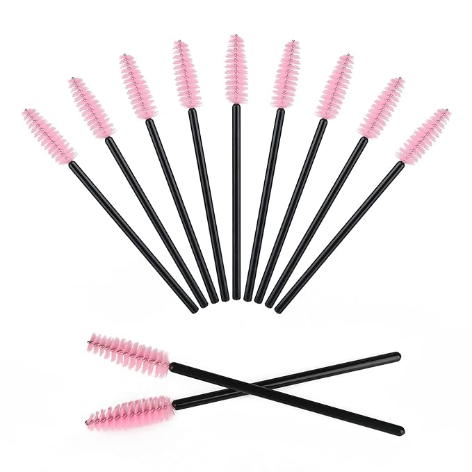 G2PLUS 50pcs Disposable Eyelash Brushes, Mascara Wands Applicator Makeup Kits, Eyelash Spoolies Brushes for Lash Extensions, Eyebrow Grooming, Makeup Kit, Salon Professional Use (Black+Pink）