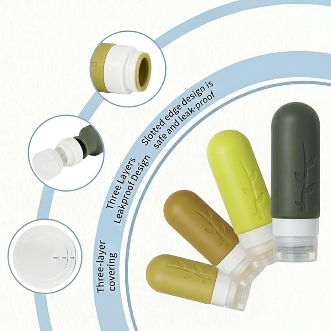Travel Bottles Kit (16 Pack) - TSA Approved, Leak Proof Silicone Squeezable Containers for Toiletries. Complete Set with Jars, Sprayers & Bag (M-Green)