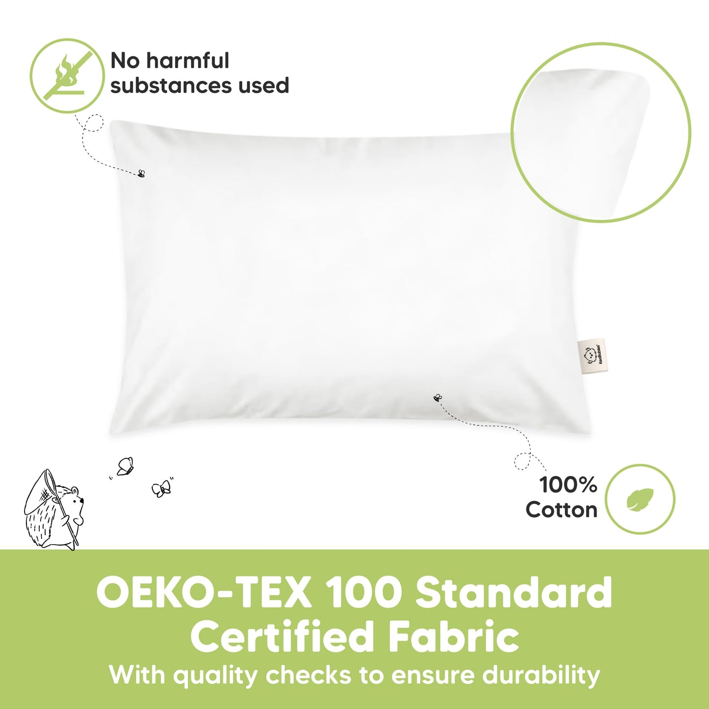 KeaBabies 1-Pack Toddler Pillows 2 Year Old to 5-13x18 Soft Organic Cotton Kids Pillow for Sleeping, Travel, School, Daycare, Nap, Toddler Bed, Machine Washable, Without Pillowcase (Soft White)