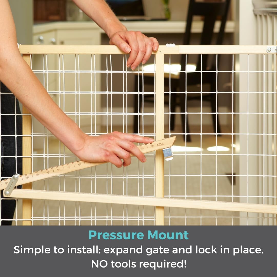 Toddleroo by North States - Extra-Wide Wire Mesh Wooden Baby Gate: Pressure Mounted Baby Gate for Doorways - Adjustable 29.5 to 50 Inches Wide - 31 Inches Tall