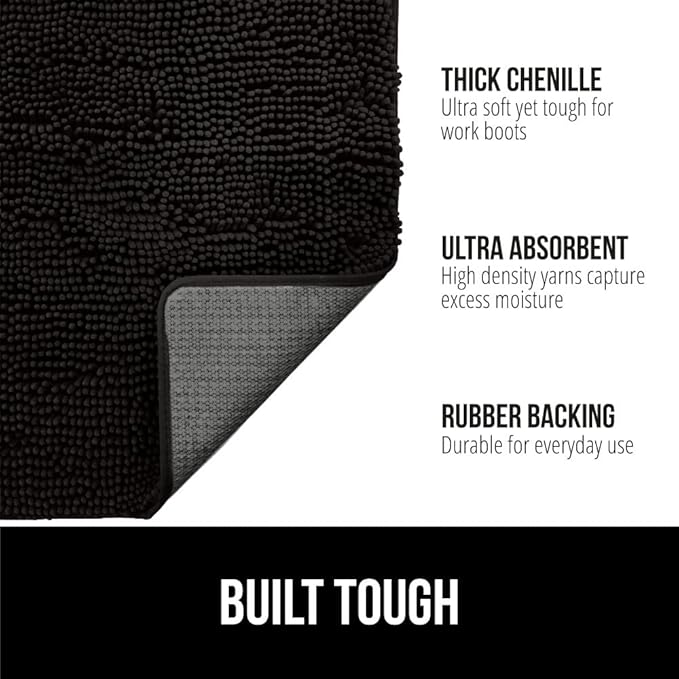 GORILLA GRIP SoakSTOPPER Dog Door Mat, 70x24 Machine Washable Rug Absorbent Doormat Captures Moisture Mud Dirt, Quick Dry Soft Chenille Entryway Rugs Indoor Entrance Mats for Dog Paws, Black