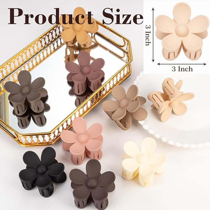 9 PCS Matte Hair Clips Set: Large Non-Slip Metal Claw Clips for Women's Thick & Thin Hair, 9 Styles with Strong Hold in Brown Color