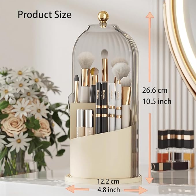 Toothbrush storage rack 360 Rotating Beauty Brushes Storage, Makeup Brush Holder with Lid, Waterproof Dustproof Bathroom toothbrush storage box (Transparent)