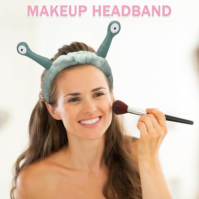 Jowmoy Cute Dark green Snail Headband,Wash Face for Women Makeup Shower Spa Headband