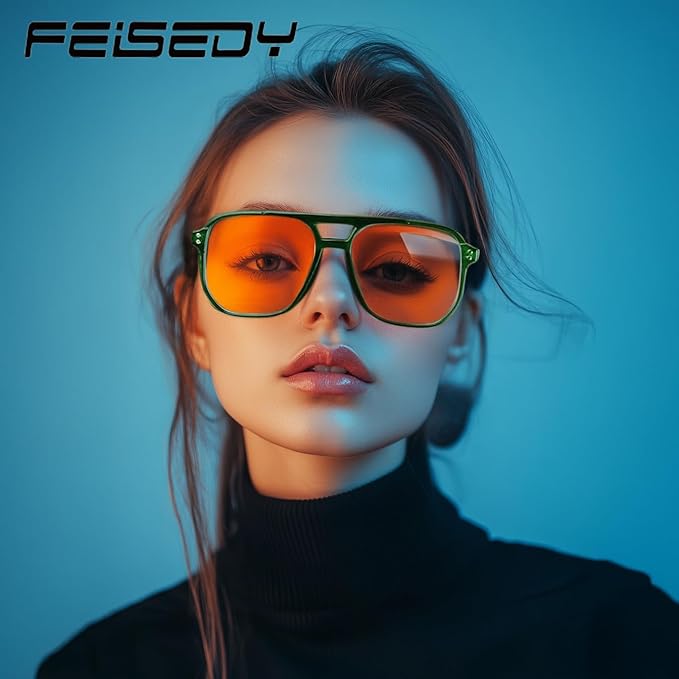 FEISEDY Amber Blue Light Glasses for Computer Gaming Orange/Yellow lens Anti Eyestrain Sleep Glasses G2835