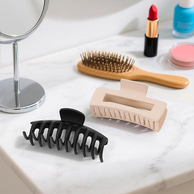 TOCESS Large Hair Claw Clips for Women Girls, 8PK Neutral Matte Jumbo Square Hair Clips for Thick, Thin, Long, Short, Curly Hair, Big Jaw Clip Set for Daily Use