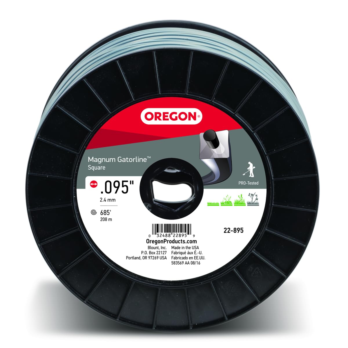 Oregon Magnum Gatorline 095 Trimmer Line Heavy Duty, Professional Square Weed Wacker String for Gas and Electric Grass Trimmer and Brushcutters, Fits Most Standard Models .095" x 685-Foot (22-895)